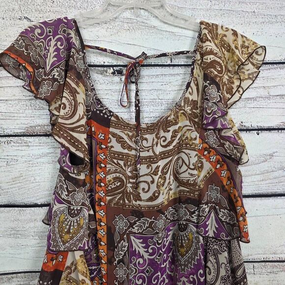 Studio Y M Paisley Boho Ruffle Sleeve Chiffon Top - Picture 7 of 9